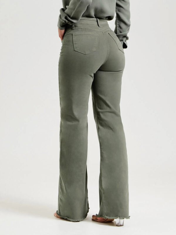 Slim Fit Stretch Fashion Solid Color Frayed Flared Pants - Image 10