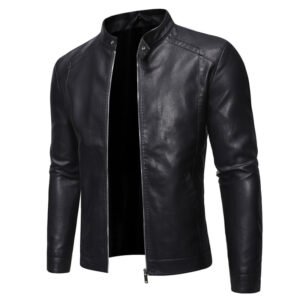 Men's Slim Casual Leather Jacket Motorcycle Jacket - Image 8