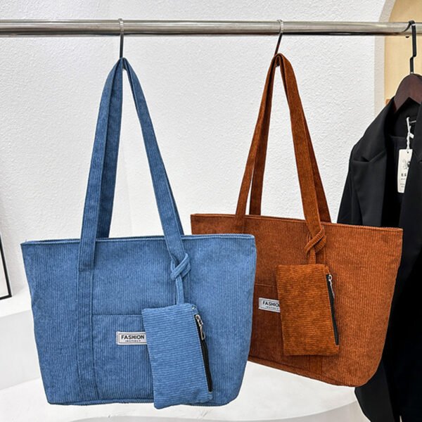 Large-capacity Corduroy Shoulder Bag With Small Woman Purses Composite Bag Solid Color Handbags For Women Winter And Spring - Image 5