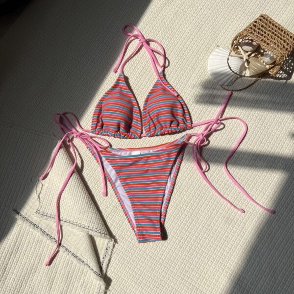 Women's Fashion Striped Split Swimsuit Bikini - Image 4