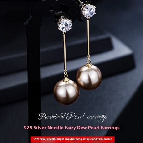 Sterling Silver Needle Pearl Earrings Exaggerated And Personalized - Image 5
