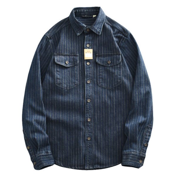 Striped Denim Shirt Men's Business Shirt Coat - Image 5