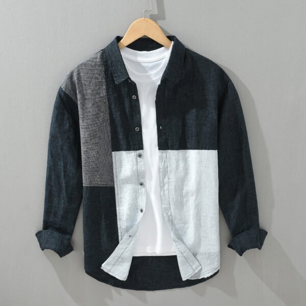 Stitching Contrast Color Long Sleeves Shirt Men - Image 4