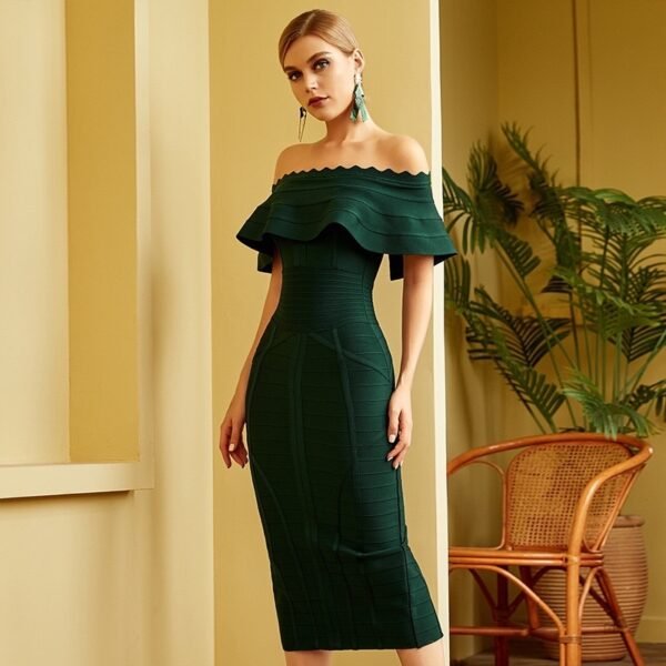 Women Green Off Shoulder Bandage Dress Party Dresses - Image 3