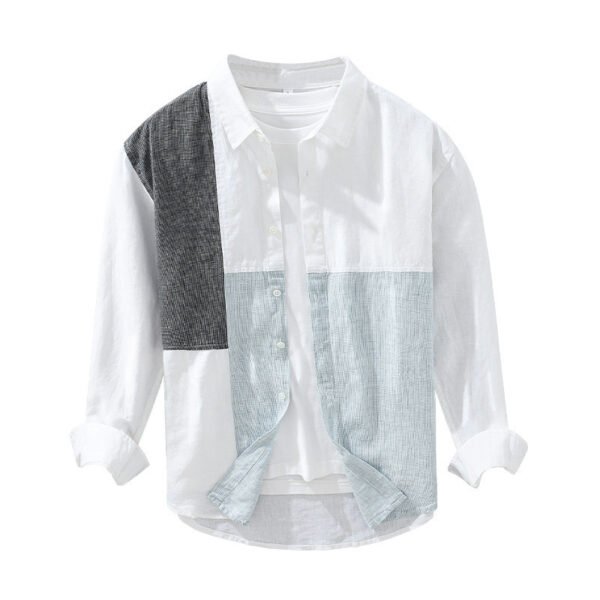 Stitching Contrast Color Long Sleeves Shirt Men - Image 5