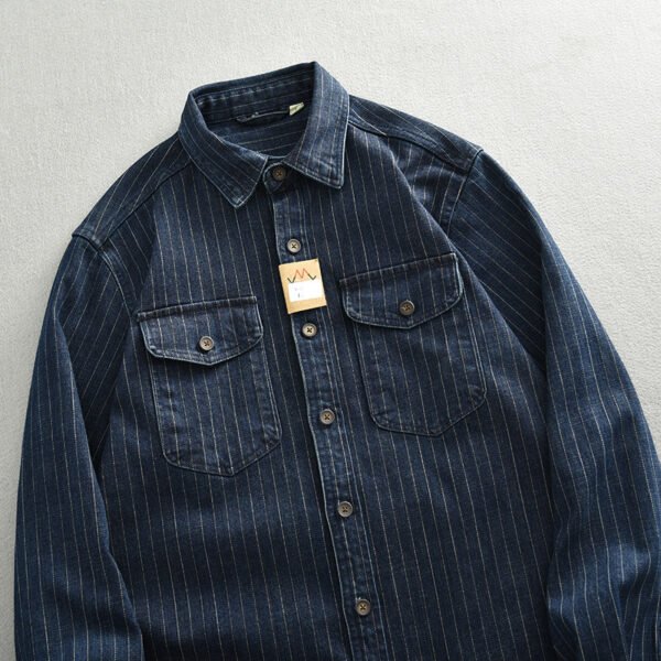 Striped Denim Shirt Men's Business Shirt Coat - Image 4
