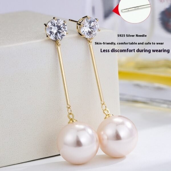 Sterling Silver Needle Pearl Earrings Exaggerated And Personalized - Image 4