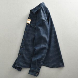Striped Denim Shirt Men's Business Shirt Coat - Image 3