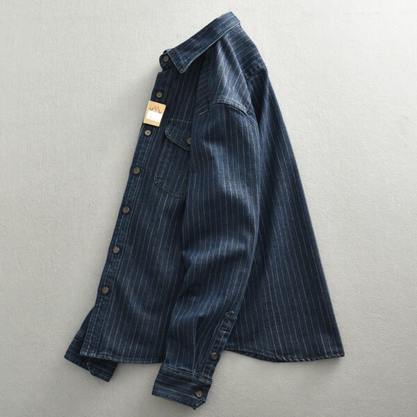 Striped Denim Shirt Men's Business Shirt Coat - Image 3
