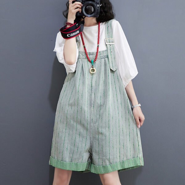 Fashion Striped Denim Straps Shorts - Image 3