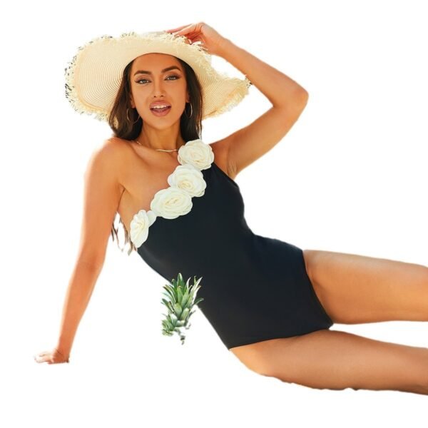 Solid Color One-piece Flower Swimsuit - Image 5