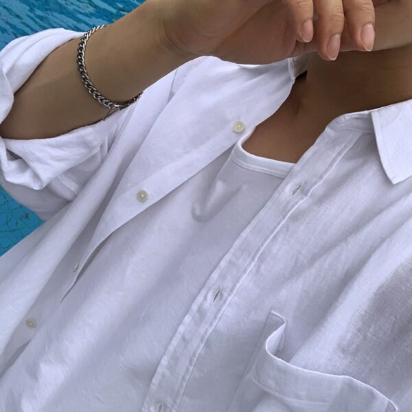 Solid Color Long Sleeve Linen Shirt Youth Shirt Coat - Image 3