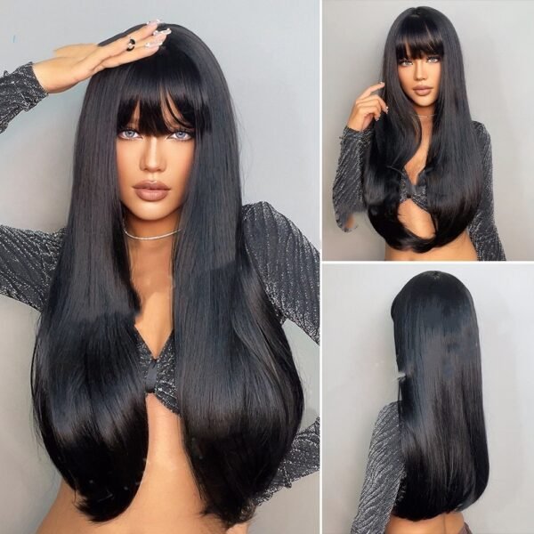 Black Long Straight Wig Female Black Straight Bangs Long Straight Hair Chemical Fiber - Image 2