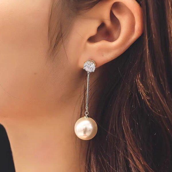 Sterling Silver Needle Pearl Earrings Exaggerated And Personalized - Image 2