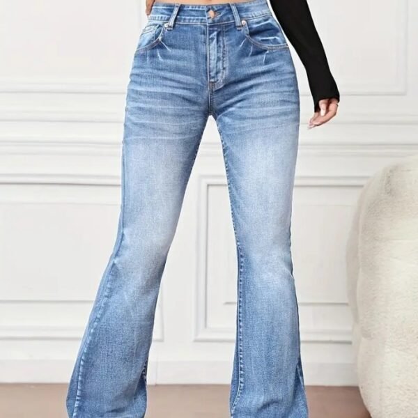 Denim High Waist Loose And Slimming Bootcut Trousers - Image 2