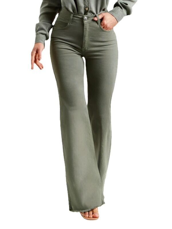 Slim Fit Stretch Fashion Solid Color Frayed Flared Pants - Image 4